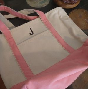 LANDS END Small Tote Bag - Monogram J - Pink accent - Like New